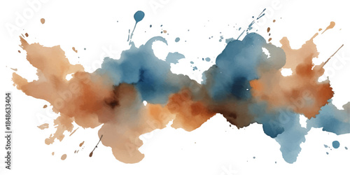 Abstract colorful watercolor design: ink splashes and artistic paint splatters on paper texture