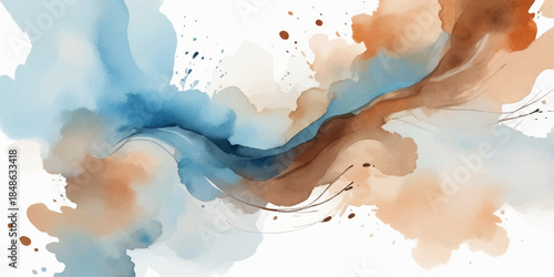 Abstract watercolor texture: hand-painted blue sky and clouds pattern on vintage paper design