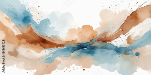 Abstract watercolor texture of a sunny blue sky with hand painted white cloudsAbstract watercolor texture of a sunny blue sky with hand painted white clouds