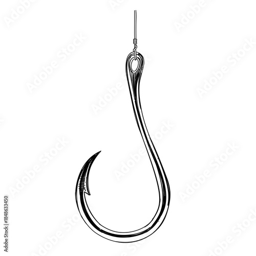 Vintage fishing hook vector line art hand drawn illustration