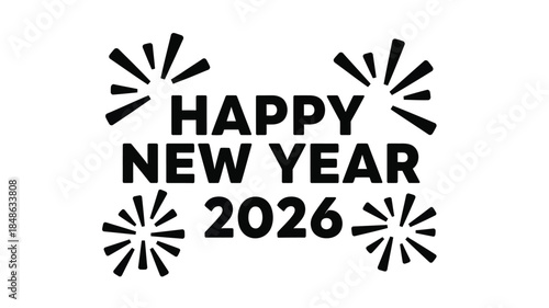 Festive new year greeting with radiating bursts a bold text silhouette