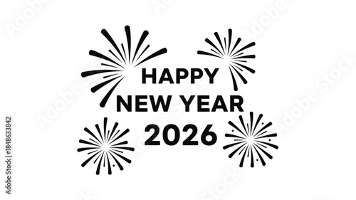 Festive new year fireworks with text and a striking silhouette