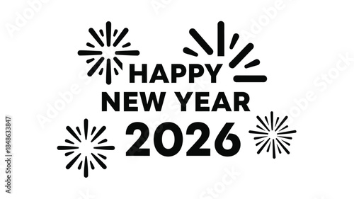 Festive new year design with text and starbursts a striking silhouette