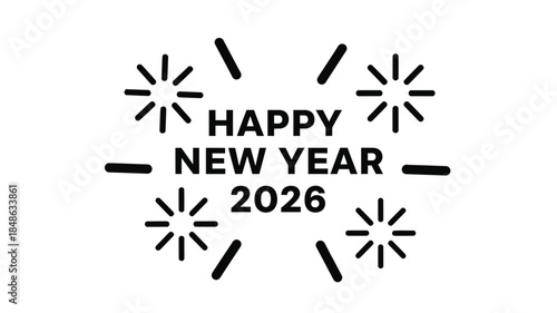 Festive new year graphic with text and starbursts a bold silhouette