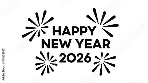 Festive new year greeting with radiant bursts a striking silhouette