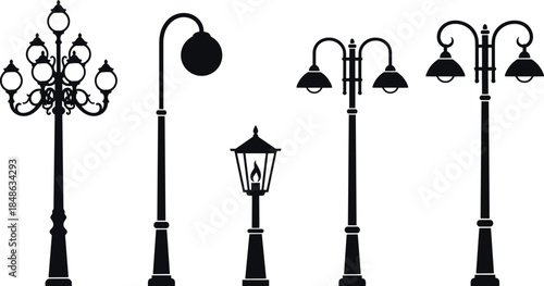 Street lamp silhouette set – vintage to modern urban design by flavector