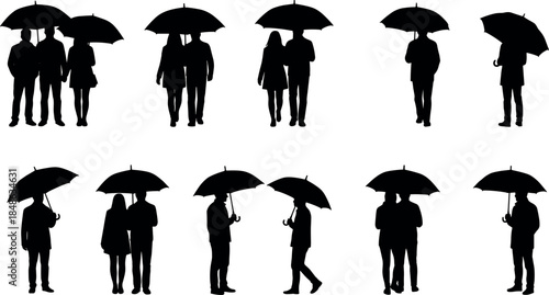 Umbrella silhouettes – flavector series on companionship, solitude, and seasonal interaction