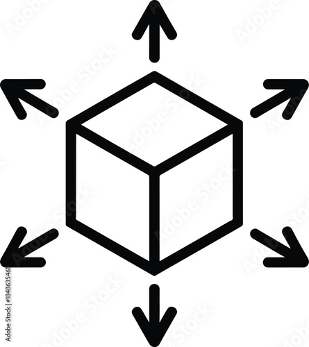 Cube with arrows in different directions icon