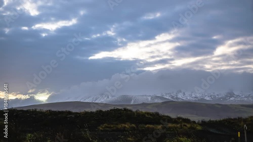 Landscape around Hekla in Iceland with moving clouds - time lapse