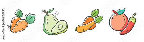 A charming collection of fresh hand-drawn fruits and vegetables for healthy living