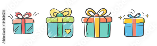 Hand-drawn doodle style gift boxes for celebration and special occasion illustration
