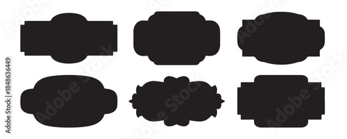 Set of black silhouettes with various shapes and design elements