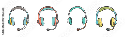 Colorful cartoon headsets with microphone for call center or gaming communication