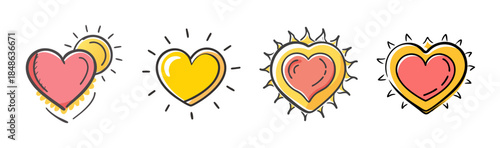 Collection of hand-drawn heart illustrations radiating warmth and love in a doodle style