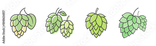 Vibrant collection of fresh hop cones illustration for brewing and craft beer design