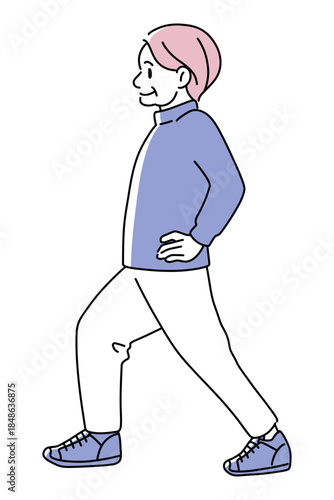 Senior Woman Doing Stretching Exercise, One Person, Healthy Active Aging Illustration