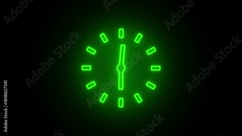 Wallpaper Mural Illuminated Neon Green Clock with Hour and Minute Hands on Black Background time glowing Torontodigital.ca