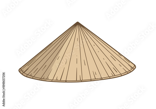 Traditional Asian conical hat illustration viewed from the side on a plain background
