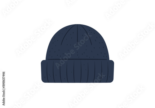 Isolated Dark Blue Knitted Beanie Hat Illustration.