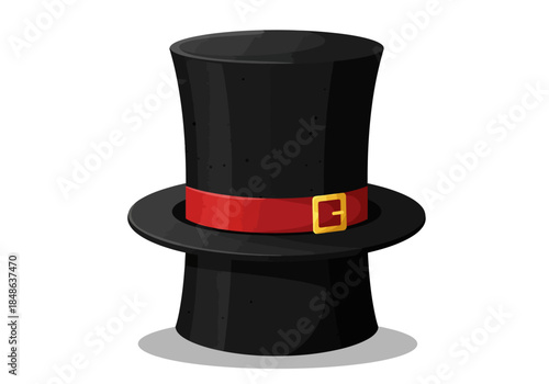 Classic Black Top Hat with Red Band and Buckle.