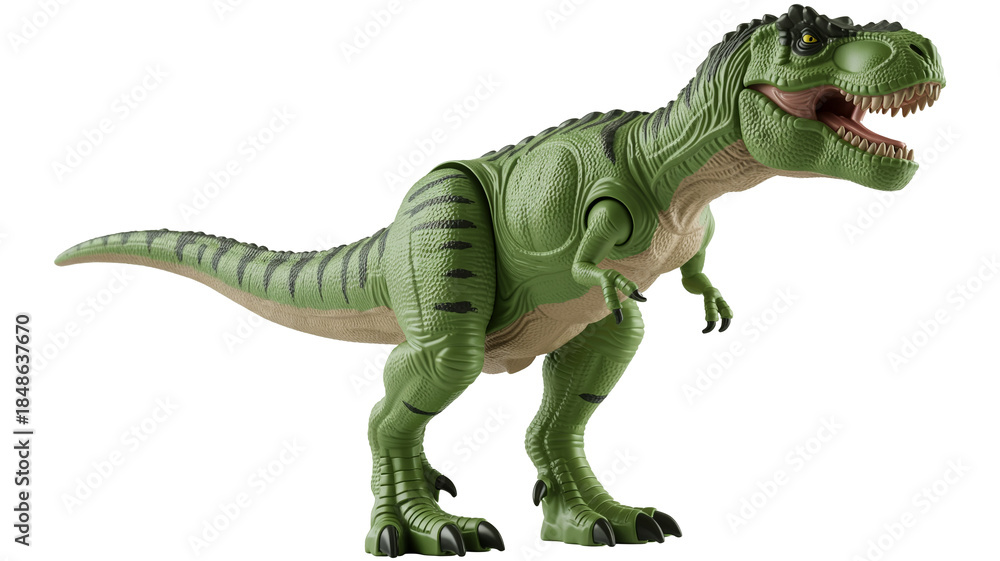 Obraz premium Impressive green Tyrannosaurus Rex dinosaur toy for exciting children's product advertisements on transparent background.