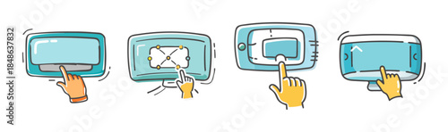 Illustrative sequence of diverse hand interactions with various digital screens and applications