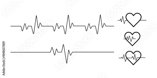 Heartbeat line and heart icons representing health, life, and medical concepts Vector