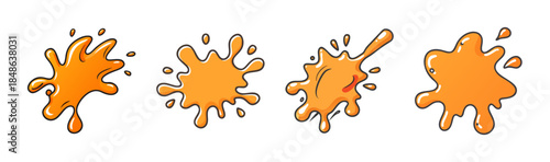 Collection of vibrant orange liquid splashes and blots illustration set