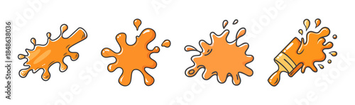 A collection of playful orange paint splatters with a dripping brush illustration