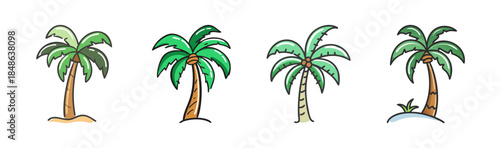 Collection of hand-drawn cartoon palm tree illustrations perfect for tropical designs