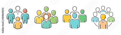 Diverse groups of people icons illustrating team collaboration, social network, and community building