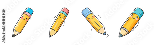 A cheerful collection of cartoon pencils with happy faces ready to draw and write