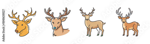 Collection of hand-drawn deer illustrations featuring various poses and styles