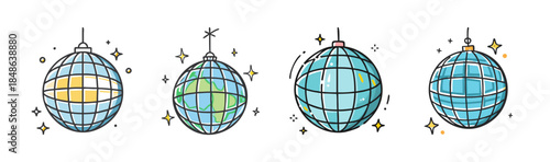 A collection of shimmering disco balls, some resembling a sparkling earth, perfect for celebration