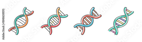 Colorful cartoon dna double helix structures set for genetics and biology illustration