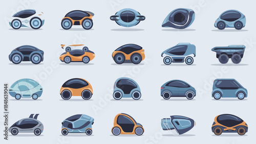 A collection of futuristic and modern car designs showcasing various shapes and styles for automotive inspiration