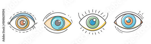Collection of colorful cartoon eye illustrations with varied styles and vibrant irises