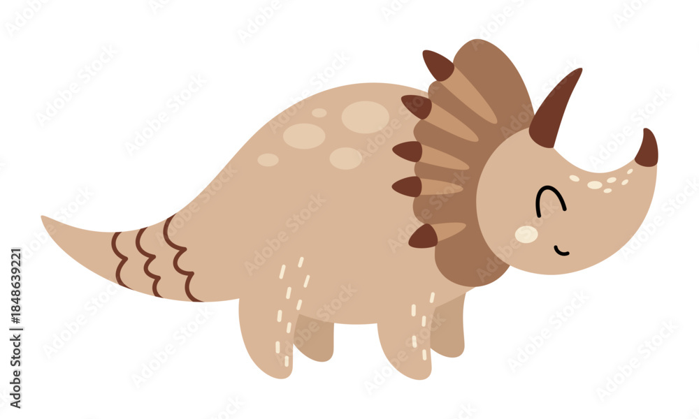 Obraz premium Cute dinosaur triceratops clipart, isolated prehistoric animal in pastel color. Vector hand drawn graphics