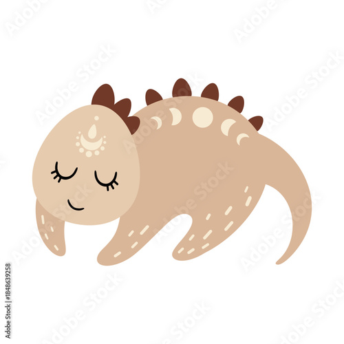 Sleeping dinosaur baby clipart, isolated prehistoric animal in pastel cartoon style. Vector illustration