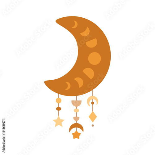 Bohemian moon clipart in pastel colors. Boho celestial vector designs
