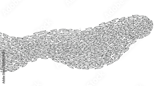 Intricate school of fish swimming in dynamic formation