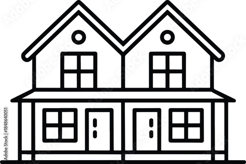 Tableau sur toile Duplex House Outline Vector Illustration Two Units
