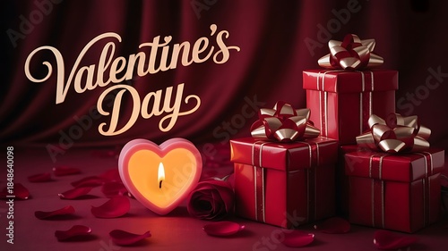 Wallpaper Mural Valentine's Day with Heart Candle and Red Gift Boxes Torontodigital.ca