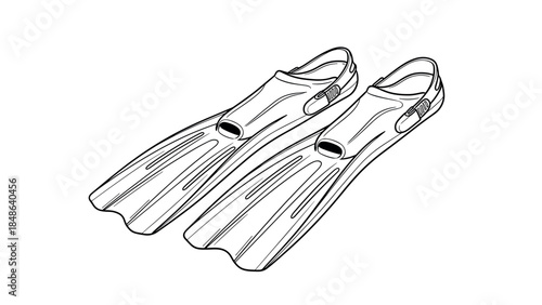 Detailed line art of diving fins for underwater adventure