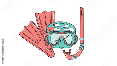 Diving set with snorkel, mask, and fins in vibrant colorful design
