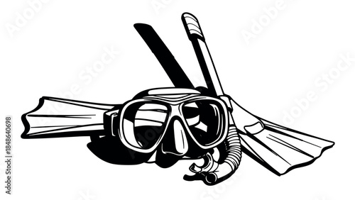 Diving gear silhouette: mask, snorkel, and fins underwater adventure design