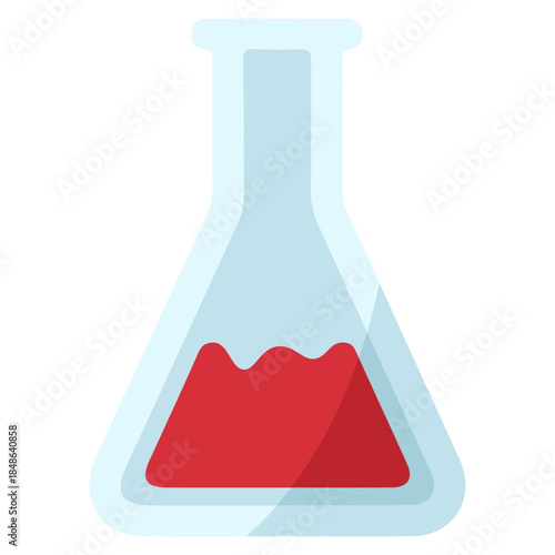An isolated vector illustration of a glass chemical test tube icon filled with red liquid and a blue laboratory flask for science research and medical experiment chemistry on white