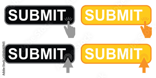 Submit Button and Ribbon, Modern Glossy Web UI Element, Vector Illustration.