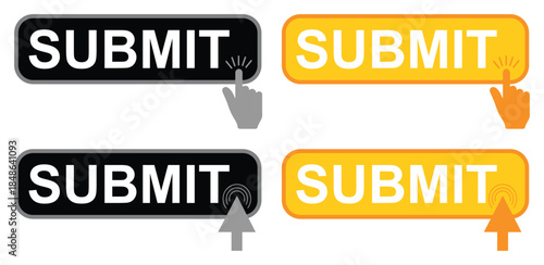 Submit Button and Ribbon, Modern Glossy Web UI Element, Vector Illustration.