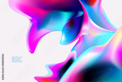 Abstract background of pink and blue wavy shapes. Fluid transparent wallpaper.